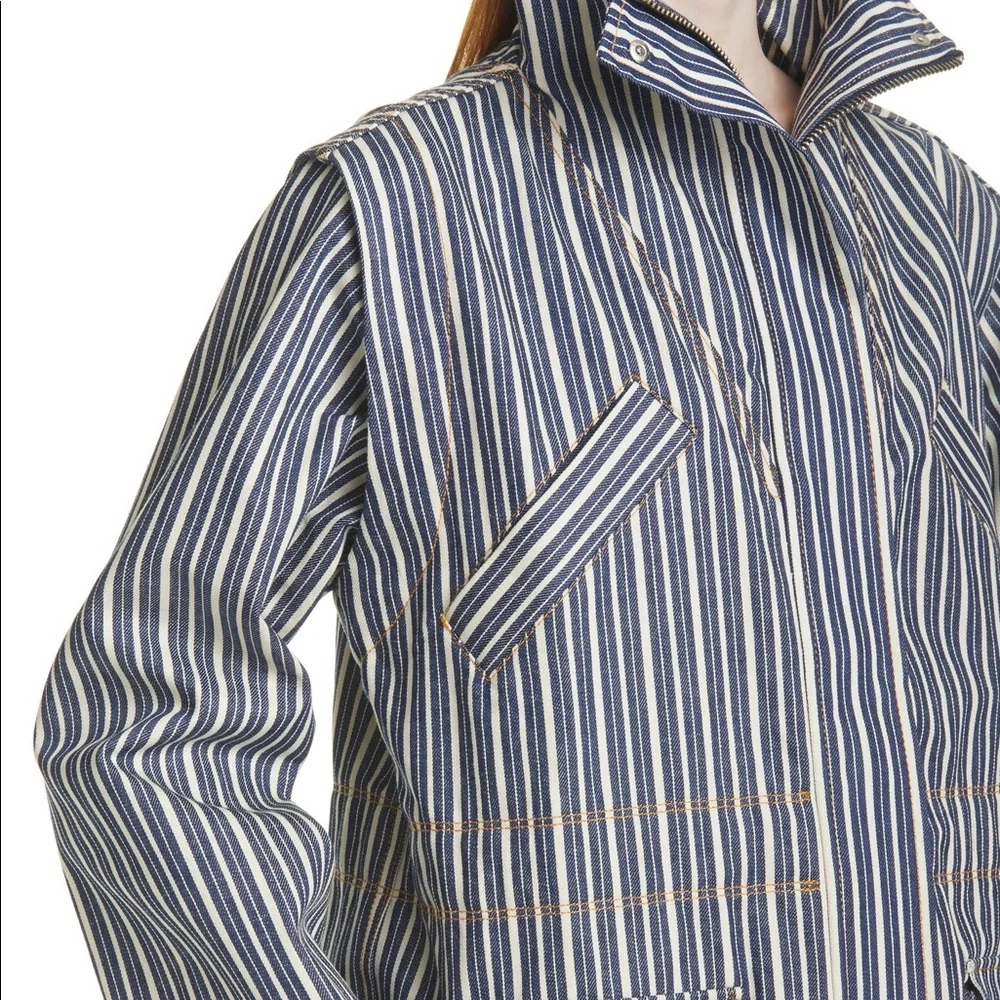 NWT Ganni Mixed Stripe Organic Cotton Denim Jacket - Picture 2 of 8